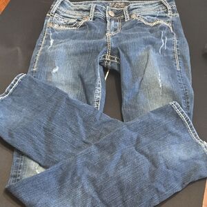 Silver Jeans Women's Distressed Blue Jeans 28 Waist Suki